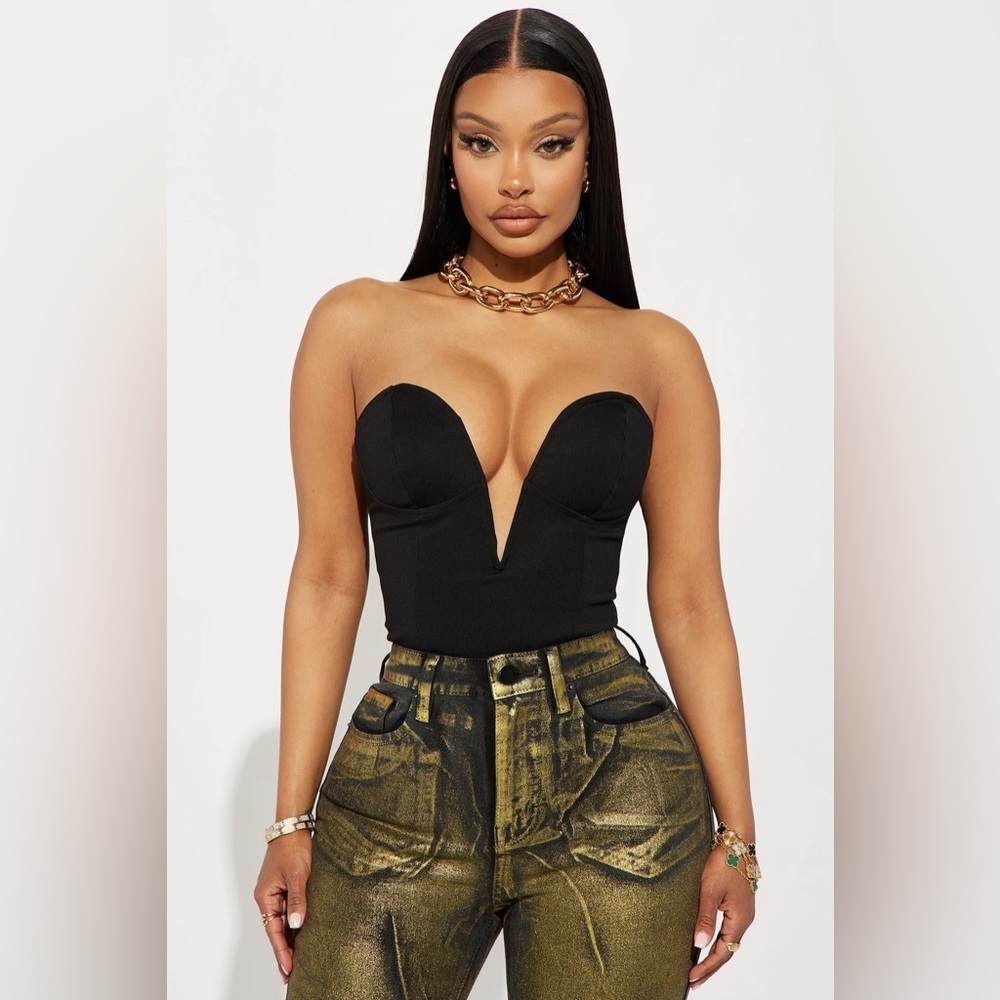 Fashion Nova Adriana Deep Plunge Corset Top Black size XL